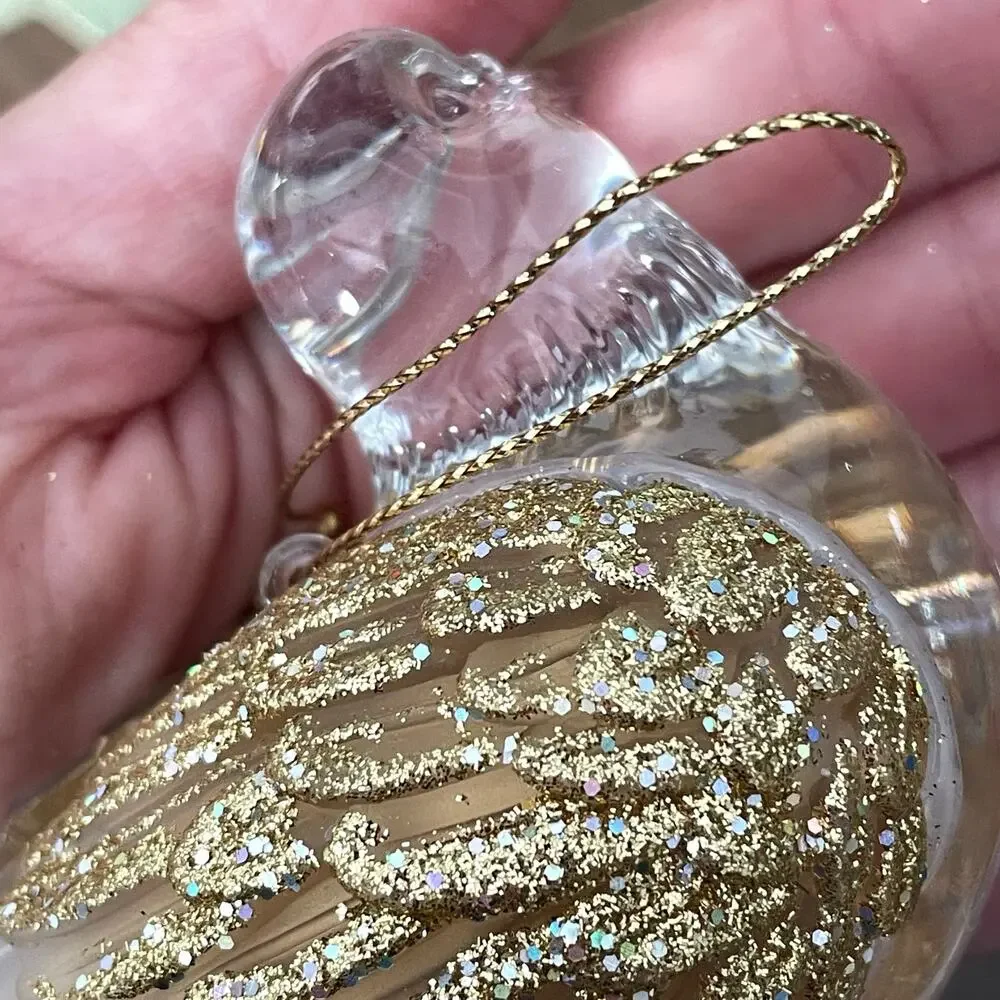 Vintage Acrylic Bird Ornament Christmas Dove String Light Cover w/ Gold Glitter